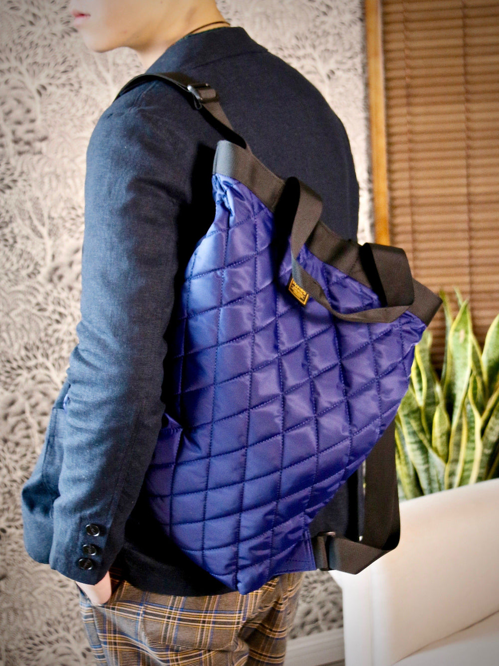 Bag - Blue Quilted Backpack/Shoulder/Hand Bag