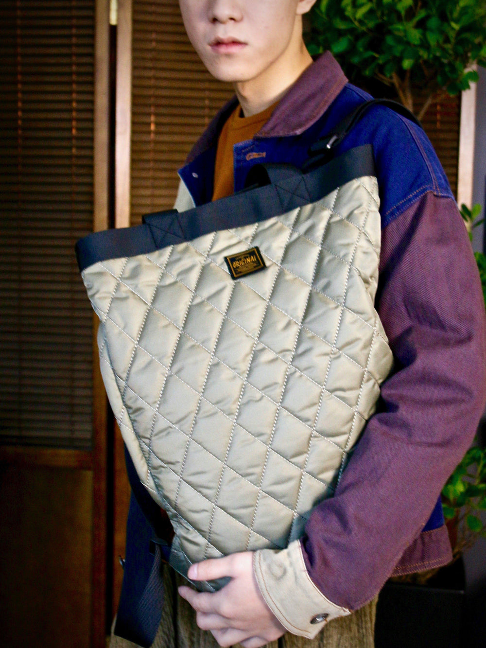 Bag - Khaki Quilted Backpack/Shoulder/Hand Bag