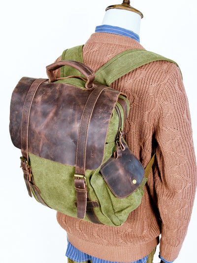 Bag - Leather Cover Olive Rucksack