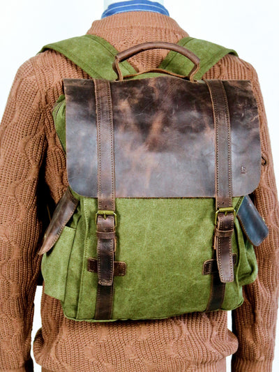 Bag - Leather Cover Olive Rucksack