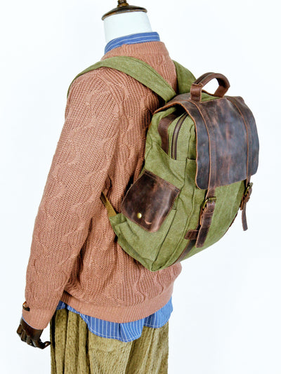 Bag - Leather Cover Olive Rucksack