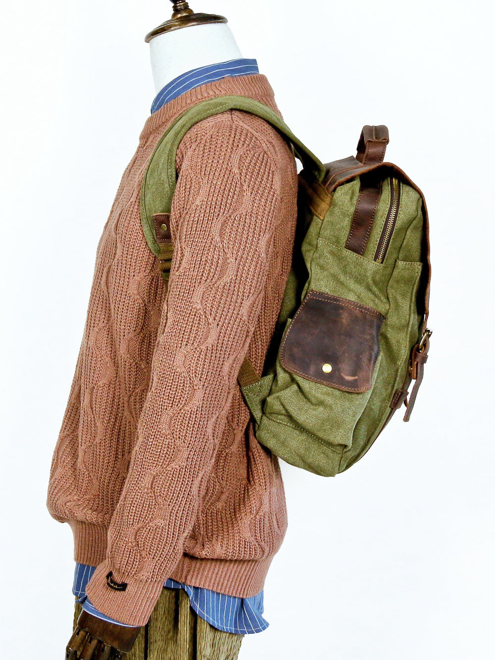 Bag - Leather Cover Olive Rucksack