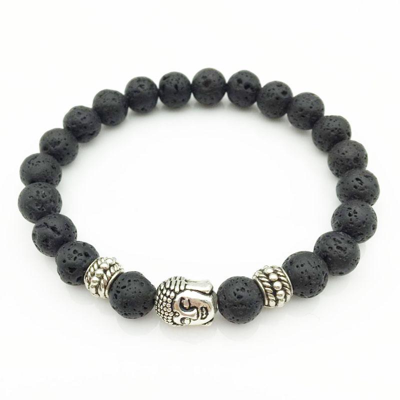 Bracelet - Natural Black Vesuvianite Beads With A Budda Face Bracelet