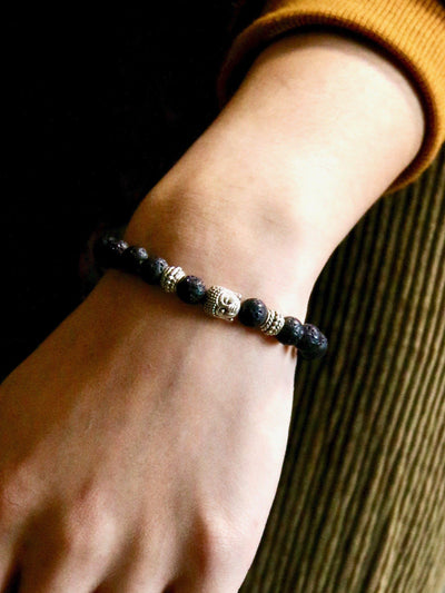 Bracelet - Natural Black Vesuvianite Beads With A Budda Face Bracelet