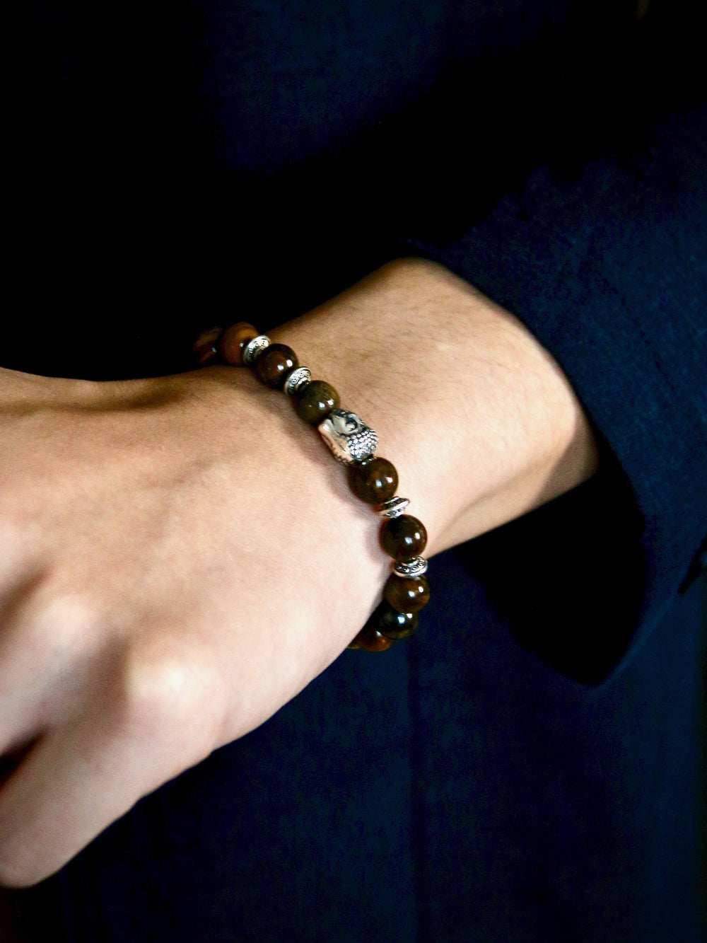 Bracelet - Natural Black Vesuvianite Beads With A Budda Face Bracelet