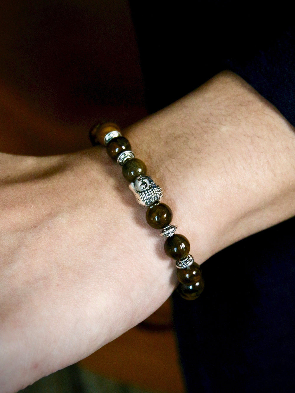 Bracelet - Natural Black Vesuvianite Beads With A Budda Face Bracelet