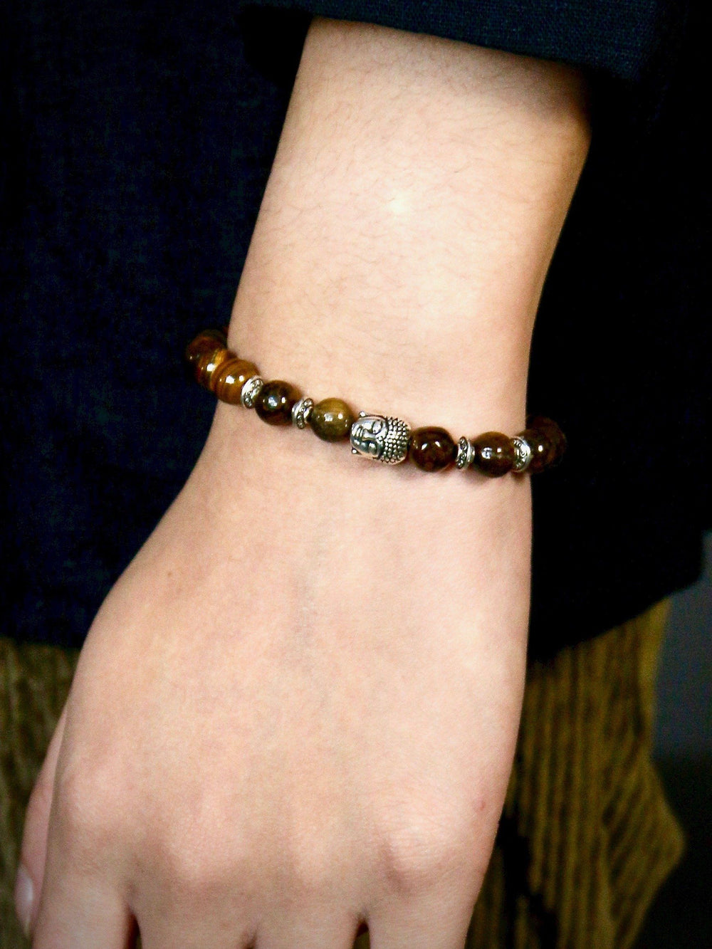 Bracelet - Natural Tiger Rock Beads With Budda Face Bracelet