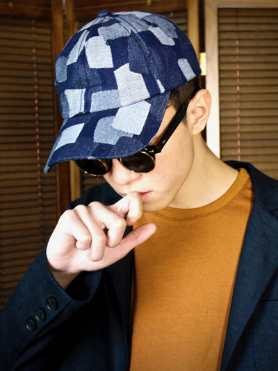 Hat - Woven Irregular Checked Denim Cap