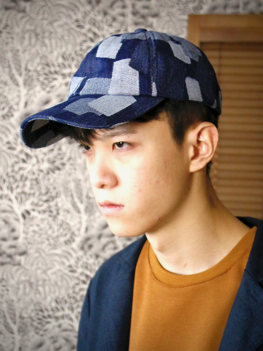 Hat - Woven Irregular Checked Denim Cap