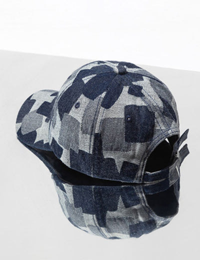 Hat - Woven Irregular Checked Denim Cap