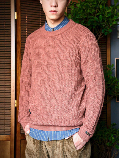 Knitwear - Wave Pattern Round Collar Knitted Jumper