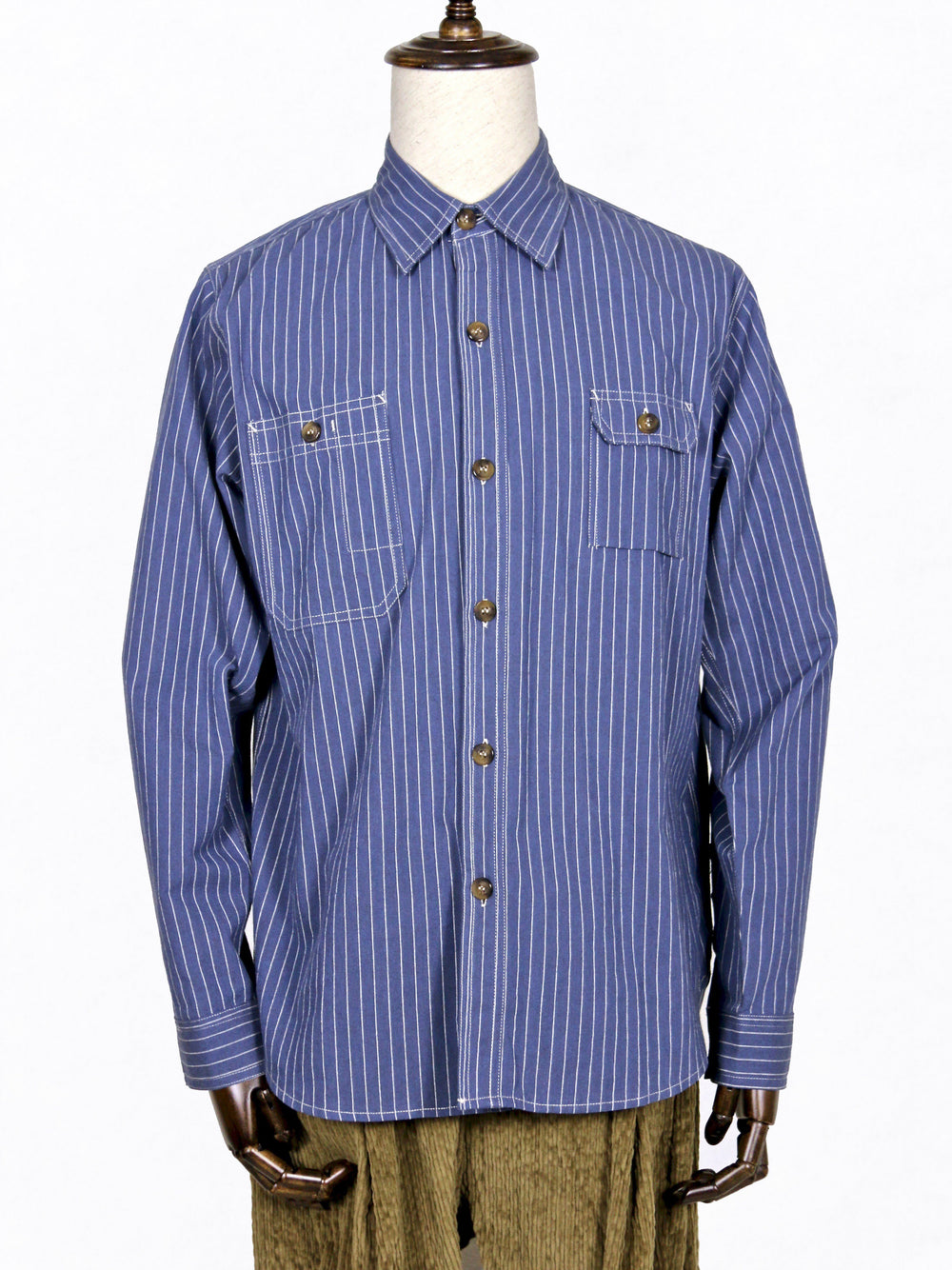 Shirt - Multi-Pocket Striped Woven Cotton Shirt