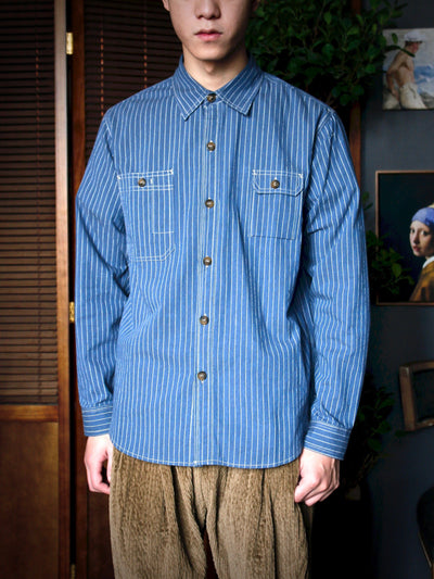 Shirt - Multi-Pocket Striped Woven Cotton Shirt