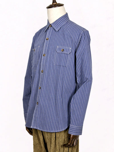 Shirt - Multi-Pocket Striped Woven Cotton Shirt