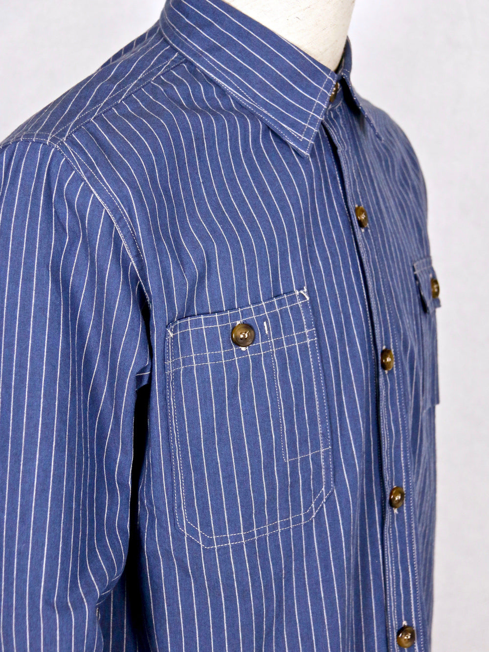 Shirt - Multi-Pocket Striped Woven Cotton Shirt