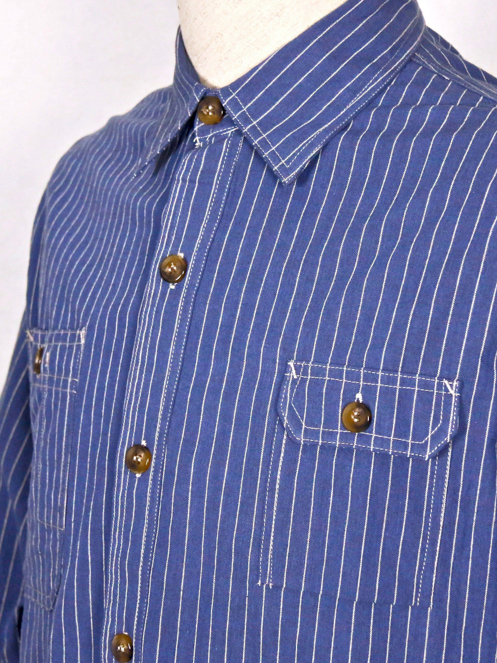 Shirt - Multi-Pocket Striped Woven Cotton Shirt