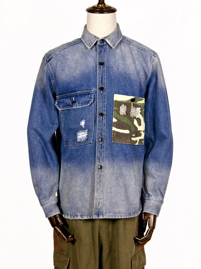 Shirt - Stone-Washed Denim Shirt With Patched Pocket