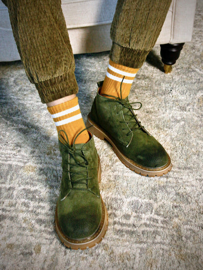 Shoes - Olive Suede Leather Ankle Boots