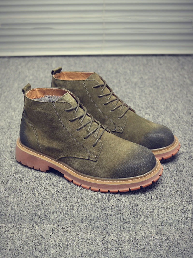 Shoes - Olive Suede Leather Ankle Boots