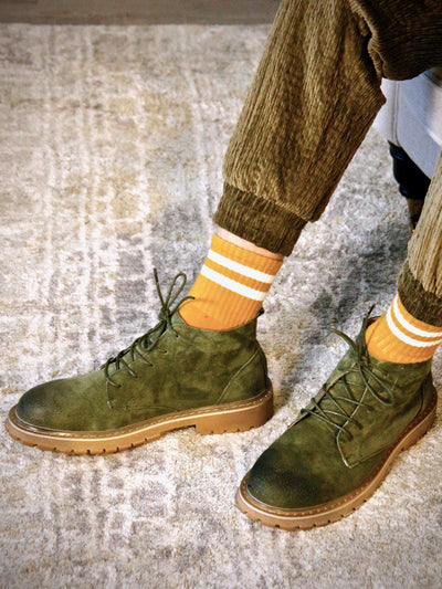 Shoes - Olive Suede Leather Ankle Boots