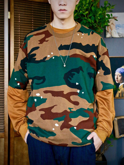 Top - Oversized Camouflage Print Short-Sleeve T-Shirt