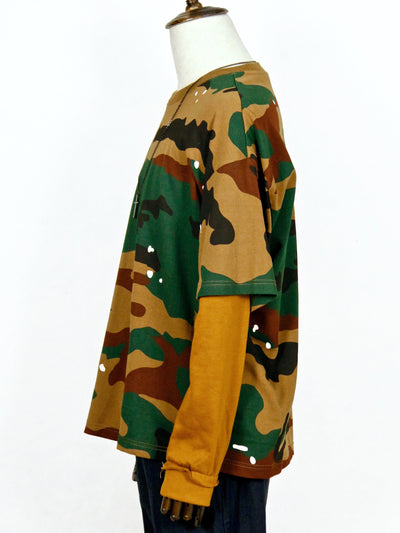 Top - Oversized Camouflage Print Short-Sleeve T-Shirt