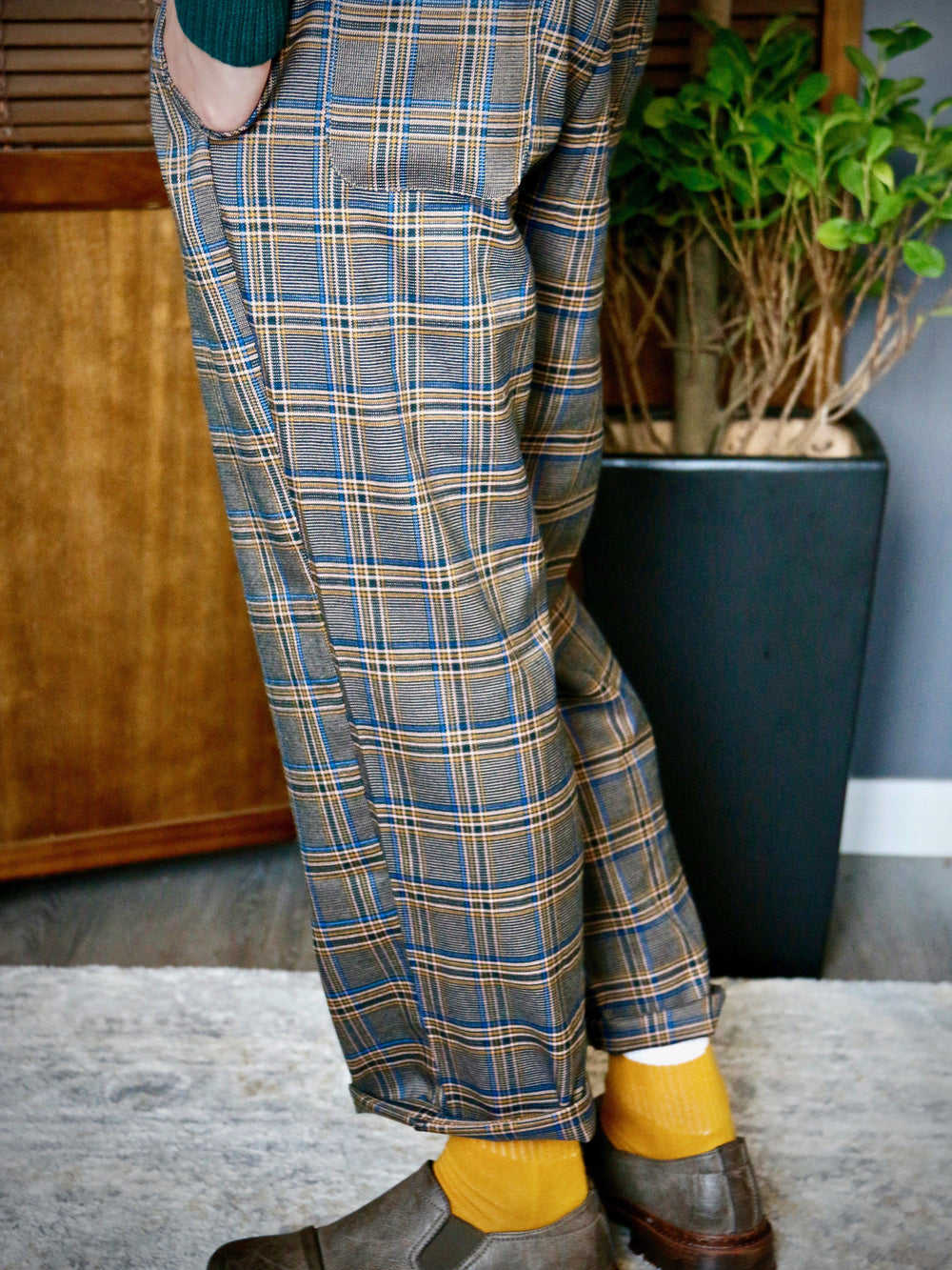 Trousers - Multi-Colour Checked Elastic Waistband Trousers