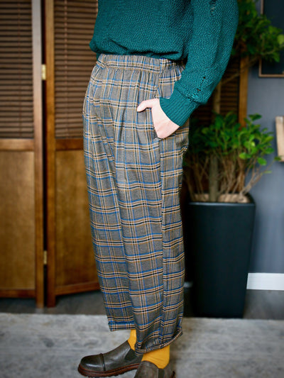 Trousers - Multi-Colour Checked Elastic Waistband Trousers