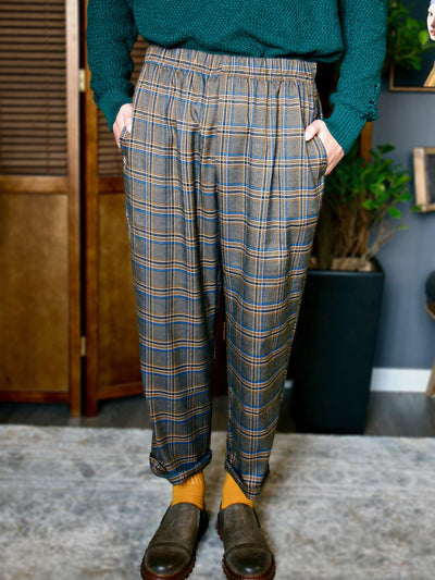 Trousers - Multi-Colour Checked Elastic Waistband Trousers