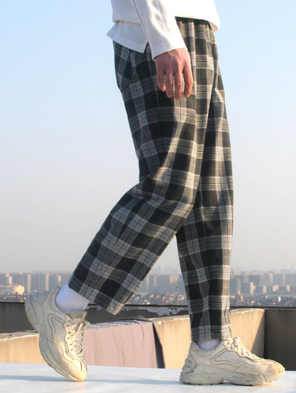 Trousers - MultiColoured Checked Elastic Waistband Trousers