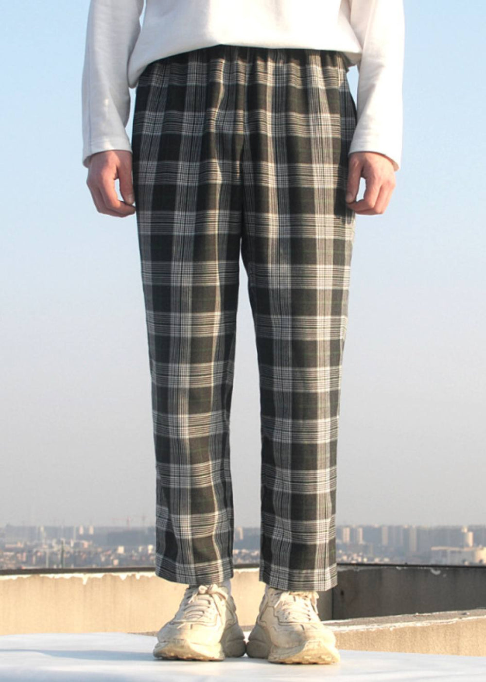 Trousers - MultiColoured Checked Elastic Waistband Trousers